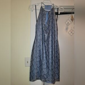 Vintage Hugo Buscati for Victorias Secret Silver Snake-Effect Halter Midi Dress